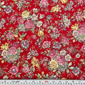 Vintage 1994 Sharon Kessler for Concord Florals on Red Cotton by the HALF YARD - Picture 1 of 2