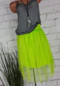 NEU "LINDSAY" ITALY CHIC MESH TÜLL NETZ ROCK KNIELANG NEON GRÜN 36-40 - Bild 1 von 6