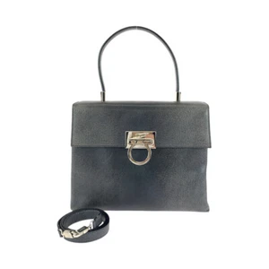 Salvatore Ferragamo Gancini BA21 8849 Bolso de Hombro Bolso de Mano 2 Vías Gris Cuero - Imagen 1 de 10