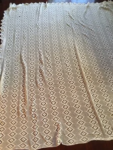 Cotton Hand Made Crochet Diamonds 90” Long 85” Wide Laced Bed cover * - Picture 1 of 9