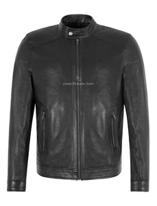 Giacca Uomo In Pelle TRAFORATA ESTATE Fashion Racer Nero Agnello Giacca In Pelle - Foto 1 di 10