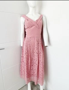 Oasis Pink Bardot Lace Overlay Lined Dress Party Wedding Guest Size 16 Stunning - Picture 1 of 8