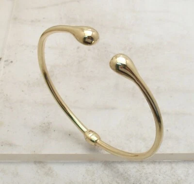 Medium Size Teardrop Hinged Open Cuff Bangle Bracelet Real 14K Yellow Gold - Image 1 of 4