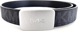 Michael Kors Herrengürtel schwarz authentisch MK Plakette Logo silberne Schnalle neu mit Etikett $ 98 - Bild 1 von 3