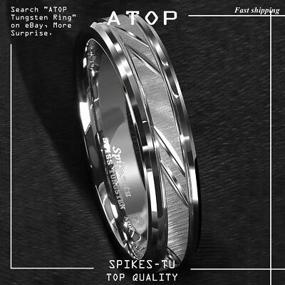 8/6mm Tungsten Carbide Ring Silver leaf New Brushed Style Bridal ATOP Jewelry - Image 1 of 4