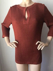 NEW ST JOHN KNIT SIZE M WOMENS SWEATER BROWN GINGER CABLE KNIT WOOL - Picture 1 of 7