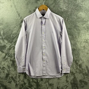 Polo Ralph Lauren Men Shirt 15 Purple White Micro Gingham Check Button Up Cotton - Picture 1 of 14