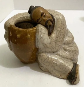 VTG art clay pottery mudman Shiwan man & vase/pot figurine incense? candle? - Picture 1 of 1