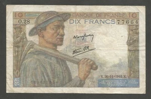 France 10 Francs 26.11.1942; F; P-99c; BNB-B974a; Woman with child, Cows; WWII - Picture 1 of 2