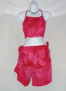 BEACH FASHIONS ISLAND SARONG & CROP TOP BEACH COVER UP PINK WITH SEASHELLS - Picture 1 of 3