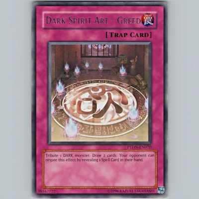 Yugioh Dark Spirit Art - Greed PTDN-EN070 Unlimited Silver Foil Rare - VLP-NM - Image 1 of 2