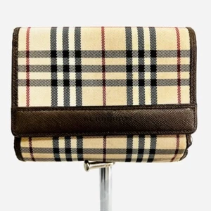 Classic Burberry Vintage Check Archive Beige/Brown Leather Convas Card Case(B81 - Picture 1 of 10