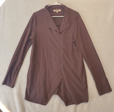 Suéter asimétrico marrón manga larga cremallera completa lino para mujer pequeño S Foto 1 de 4