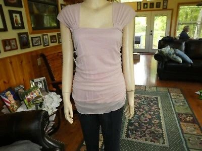 Max Studio~Dusty Pink Nylon Top~L (M/L)~Ruched sides~Crisscross wide Straps~NWT - Image 1 of 4