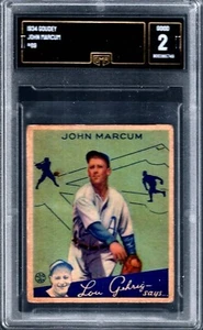 1934 Goudey #69 JOHN MARCUM, GMA 2 NO CREASES - Philadelphia Athletics - Picture 1 of 2