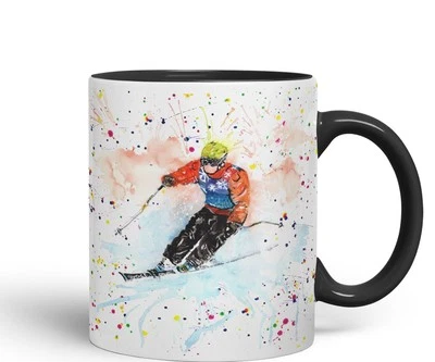 VIXAR Skiing Ski winter sport watercolour Ceramic Coloured Mug Cup for Tea Coffee
