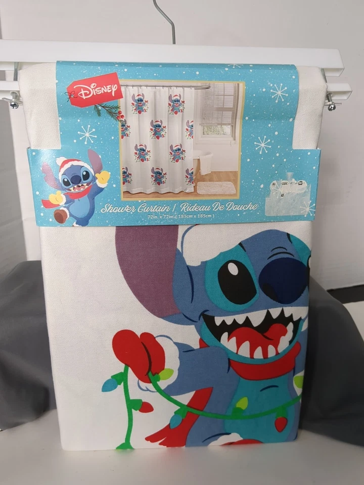 Disney Christmas Lilo & Stitch White Fabric Shower Curtain 72x72
