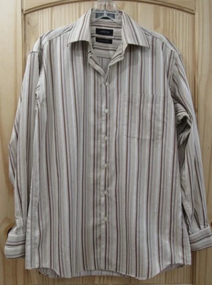 Camisa Claiborne Para Hombres Mediana Marrón Rayas Sin Arrugas Vestido Abotonado Algodón Foto 1 de 4