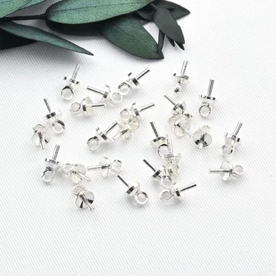 Conector colgante de pasador de ojo 100 tono plata fianza para perla semiperforada con 3 mm Foto 1 de 4