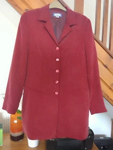 Vintage austin reed Women’s 100% Silk smart long Coat cranberry red Size 14 - Picture 1 of 13