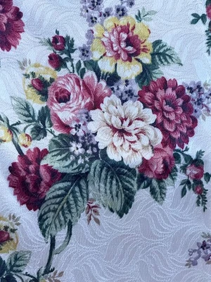 Bouquets on Ivory Satin Damask Hollywood Regency Arts & Crafts Vintage Fabric - Imagem 1 de 4