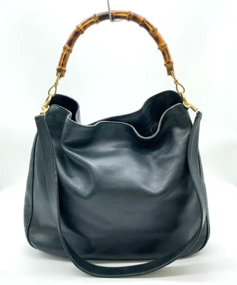 Auténtico Bolso de Hombro Gucci Cuero Negro Mango Bambú 001.7265.1577 2 Vías NS111523 Foto 1 de 4