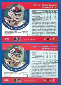 #648 STEPHANE BEAUREGARD ERROR SHIFTED STATS + CORRECTED 1990-91 PRO SET JETS - Picture 1 of 2