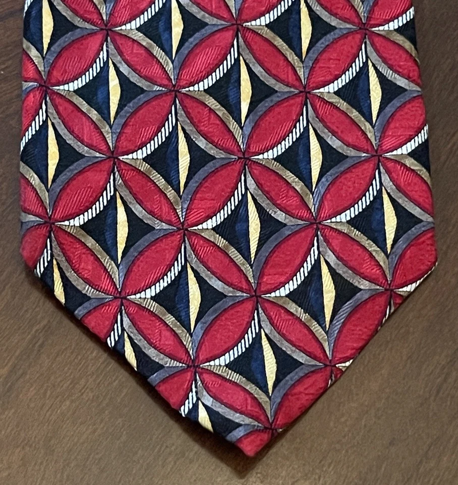 J.Z Richards Red Black Gold Hand Made 100% Silk Men’s Neck Tie Made In USA Long - Image 1 of 4