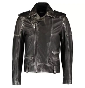 £1,145 JUST CAVALLI Black & Brush Silver Studded Leather Biker Jacket - Italy - Picture 1 of 9