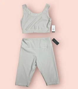 Women's Two Pc Workout Set: RibbedSport Bra & Biker Shorts Lounge Set Stretchy M - Picture 1 of 5