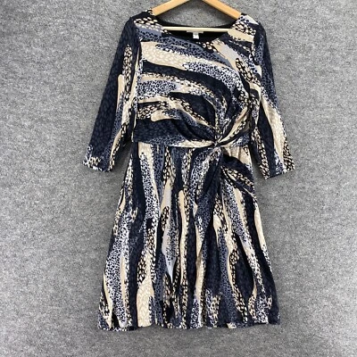 Vestido Dana Buchman Mujer M Mediano Negro Estampado Animal Funda Midi Manga 3/4 Foto 1 de 4