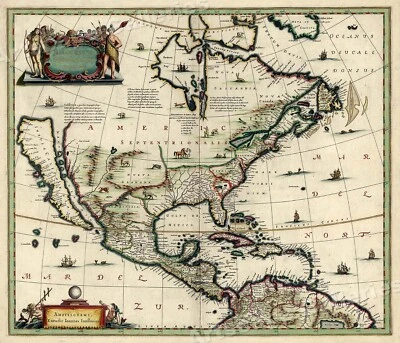 Mapa de América del Norte 1652 estilo vintage de los primeros Estados Unidos - 36x42 Foto 1 de 3
