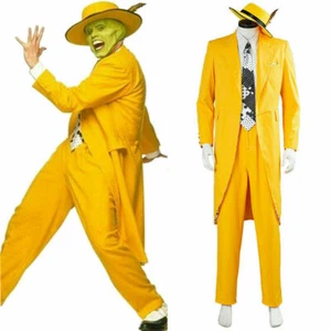 The Mask Jim Carrey Cosplay Costume Uniform Halloween Carnival Yellow Suit & - Picture 1 of 6