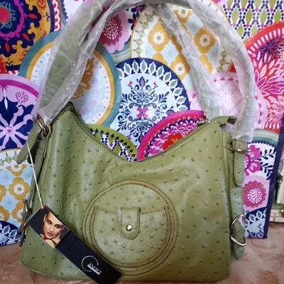 Nuevo Bolso de Mano Hobo Candice Los Angeles Para Mujer Verde Imitación Avestruz Nuevo Con Etiquetas Foto 1 de 4