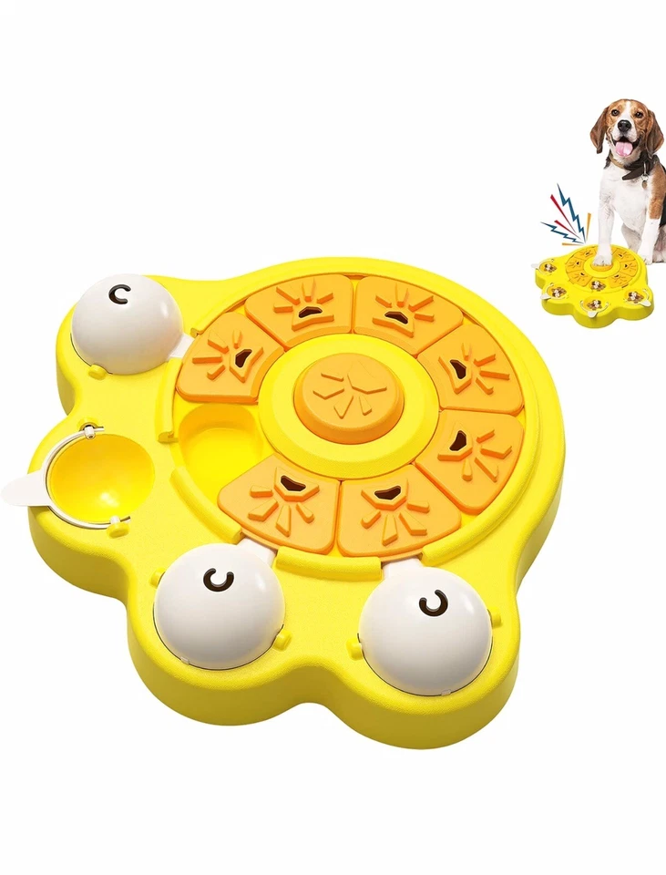 Interactive Dog Puzzle Activity Toy Treat Dispenser With Squeaker YELLOW - Image 1 of 4