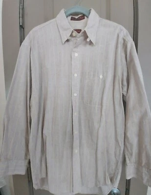  Camisa de Vestir CHAPS RALPH LAUREN Grande 16 Rayas Beige Sólidas 100% Algodón Para Hombre  Foto 1 de 4