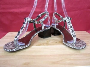 LANVIN T-Strap Suede, Gold Studded Snake skin Leather Sandals size 39.5 - Picture 1 of 5