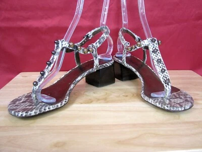 Sandalias LANVIN Correa en T Gamuza, Dorado Tachonado Piel de Serpiente Cuero Talla 39.5 Foto 1 de 4