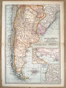 South America - Original Antique Encyclopaedia Britannica Folding Map c 1900 - Picture 1 of 1