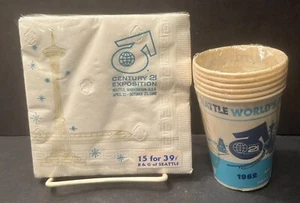 Vintage 1962 Seattle World's Fair Century 21 Expo Paper Napkins/Cups - NIP - Picture 1 of 10