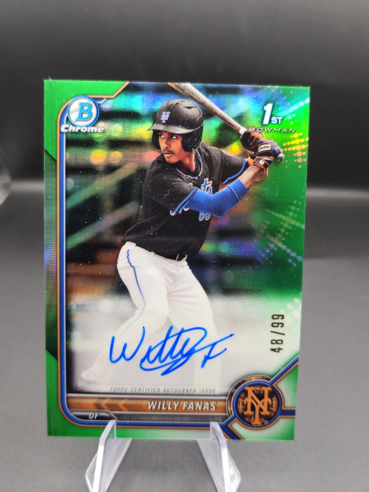 2022 Bowman Chrome 1st Willy Fanas Green Refractor Prospect Auto /99 CPA-WF Mets