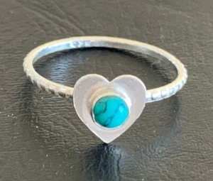 925 Sterling Silver Turquoise Ring Love Heart Gemstone Stack Size 567 8 8.5 - Picture 1 of 3