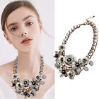 Women Floral Chain Crystal Statement Bib Big Chunky Necklace Collar Fashion
