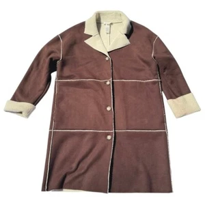 Vintage! Jones New York Sport Faux Suede Sherpa Lined Long Coat Chocolate Brown L - Bild 1 von 8