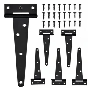 6 Pack 6 Inch T-Strap Shed Door Hinges Barn Door Hinges for Wooden Fence Shed - Picture 1 of 6