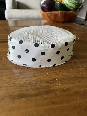 Vintage 1960s Black White Polka Dot Pillbox Hat Round - Image 1 of 4