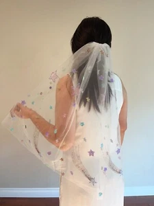 white shinning star bridal veil Sequin veil Unique wedding veil Sequin veil - Picture 1 of 6