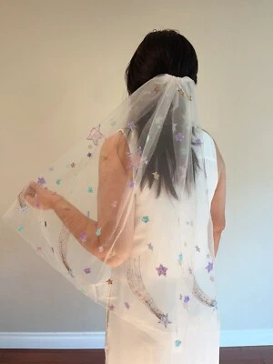 Velo de novia estrella brillante blanco velo de lentejuelas velo de boda único velo de lentejuelas Foto 1 de 4