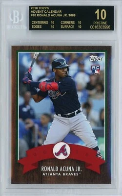 2018 TOPPS NOW ADVENT CALENDAR #10 RONALD ACUNA JR. BGS BLACK LABEL QUAD 10 - Image 1 of 2