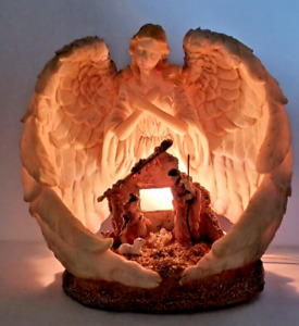 Sculptured Angel Nightlight Christmas Nativity Manger Scene NEW IN BOX 7.5" Tall